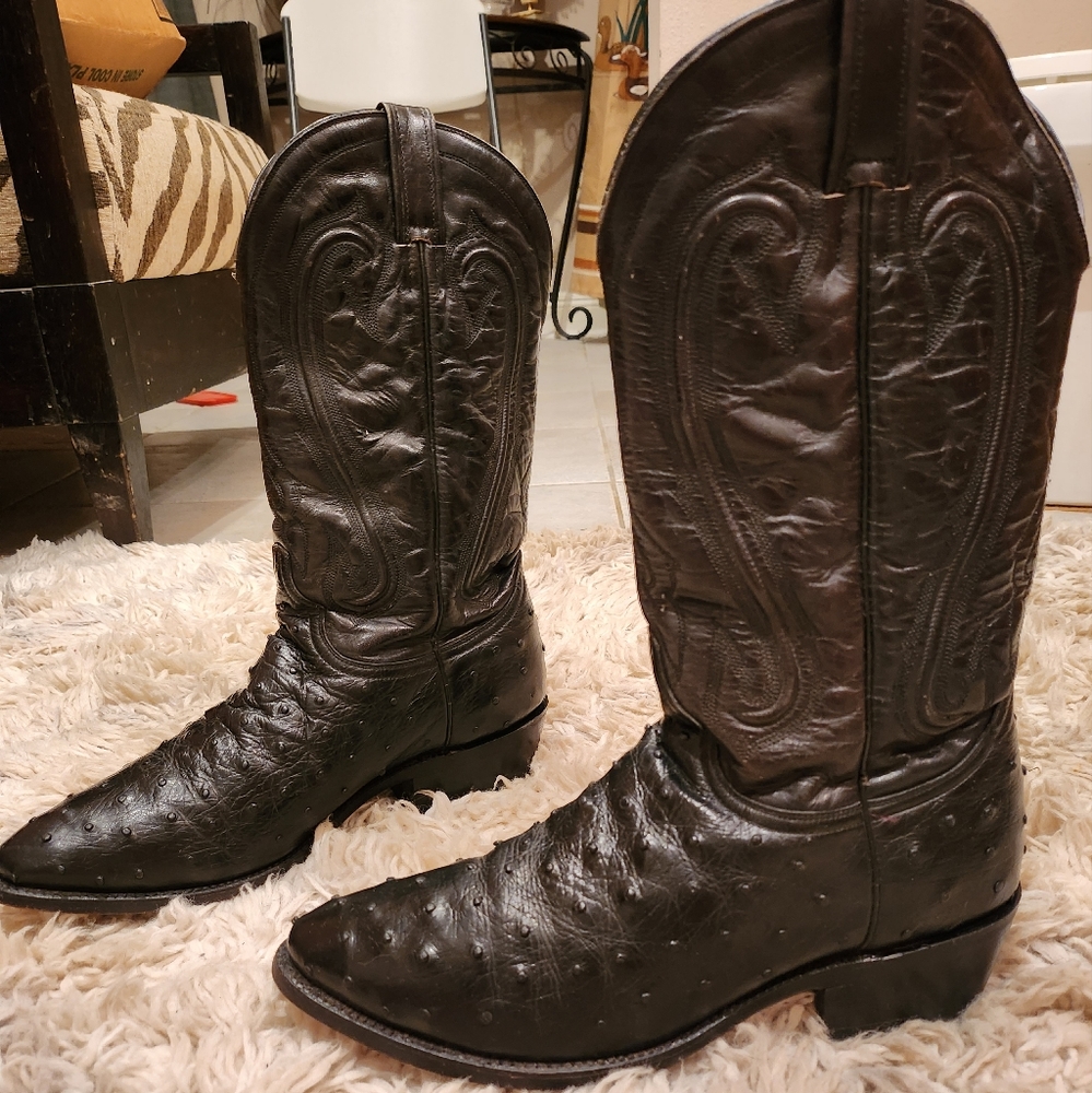 Mens Vintage Durango  Black Ostrich Boots size 10D - R toe